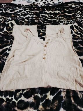 Light Cream Sleeveless Button-Front Romper Overalls